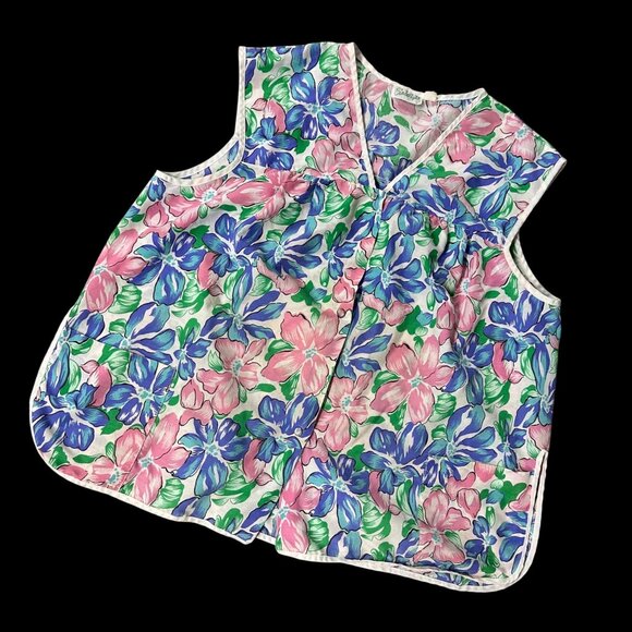 Vintage Floral Smock Apron Snap Pink Blue Cooking Artist Painting Spotlight 2XL? - Picture 1 of 8